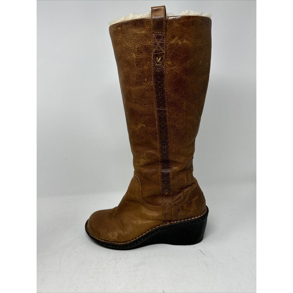 UGG Australia Hartley Brown Leather Shearling Lined Wedge Boot Women’s 8 - Picture 8 of 16